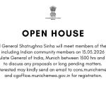 Open House with Consul General Shatrughna Sinha in Munich | Public & Indian Community Meeting on 15 May 2026