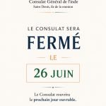 Consulate General of India, Saint-Denis (Réunion) Closed on 26 June