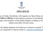 The Embassy of India, Stockholm will organize an Open House on 24 June 2026
