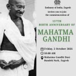 Embassy of India, Zagreb Hosts Floral Tribute to Mahatma Gandhi on His 157th Birth Anniversary – 2 October 2026