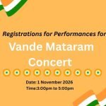 EOI, Copenhagen:  Invitation to Artists & Performers in Denmark to Register for Vande Mataram Concert. Registration Before 12 October 2026.